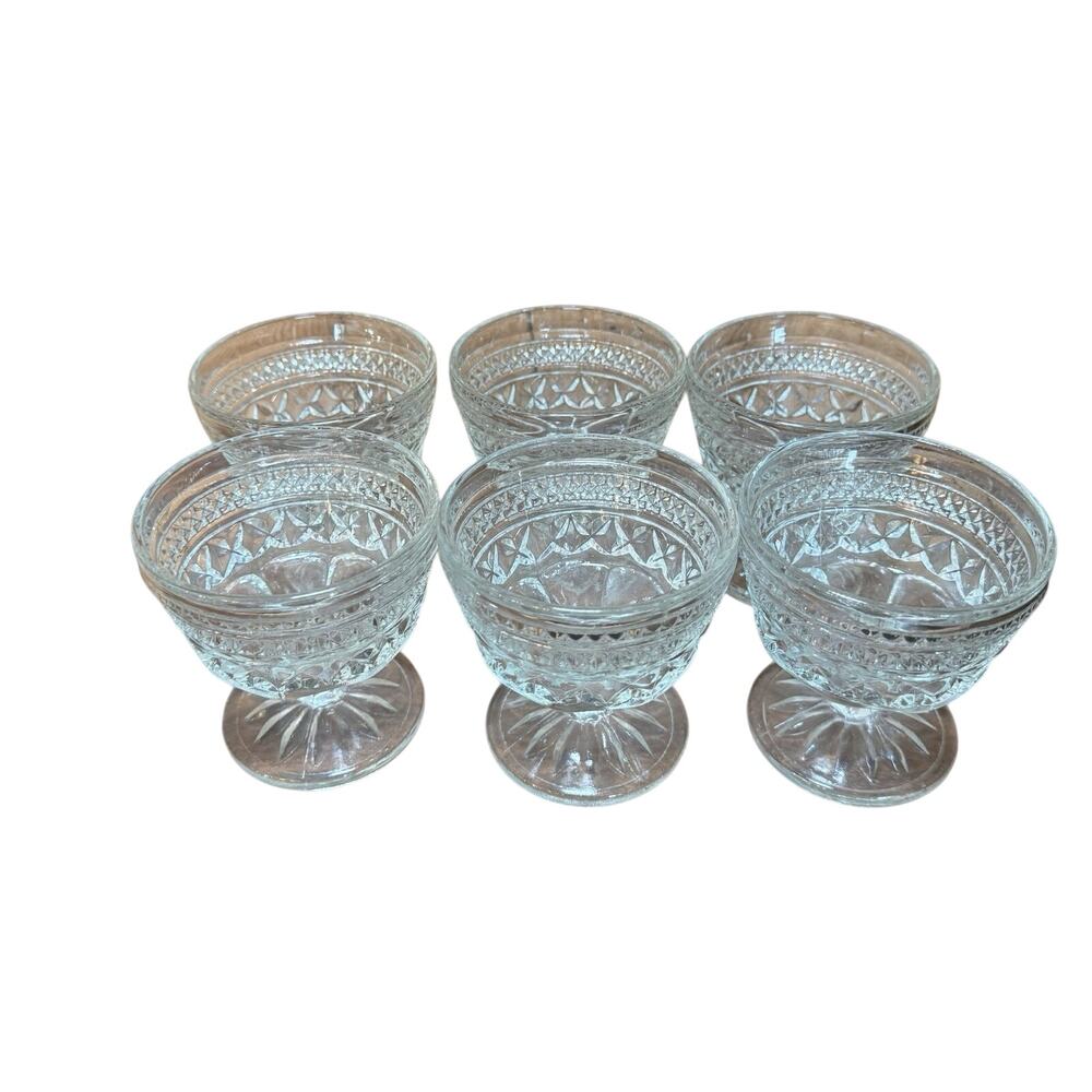 Set of 6 Vintage Anchor Hocking Wexford Clear Glass Dessert Cups Sherbet Dishes